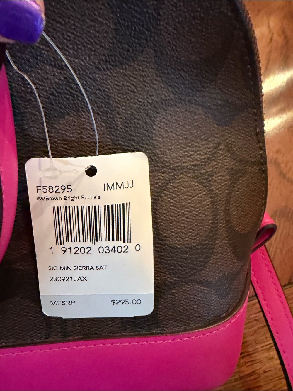 Coach Brown Signature Mini Sierra Dome Satchel with Fuscia Trim - Picture 6 of 7